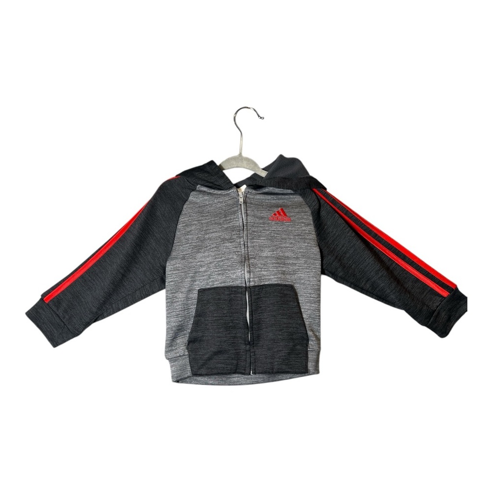 Toddler Boy adidas Melange Fleece Jacket and Pants Set in Gray and Red, Size 2T - Picture 3 of 8